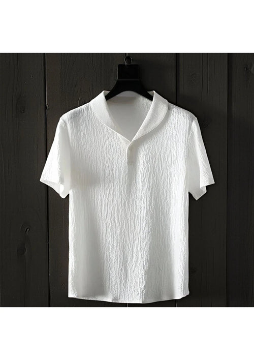 Glamira Alaçatı Stili Erkek Bürümcük Krinkıl Kumaş Yazlık Likralı Polo Yaka Tshirt ve Eşofman Takım Kombini